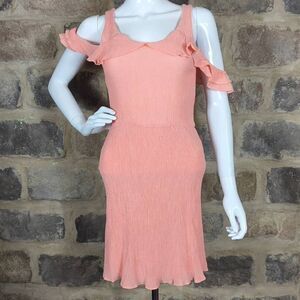 EVERLY Dress Woman's Small Light Pink Cold Shoulder Ruffled Crinkle Keyhole‎